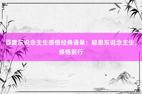 百度东说念主生感悟经典语录：聪惠东说念主生，感悟前行